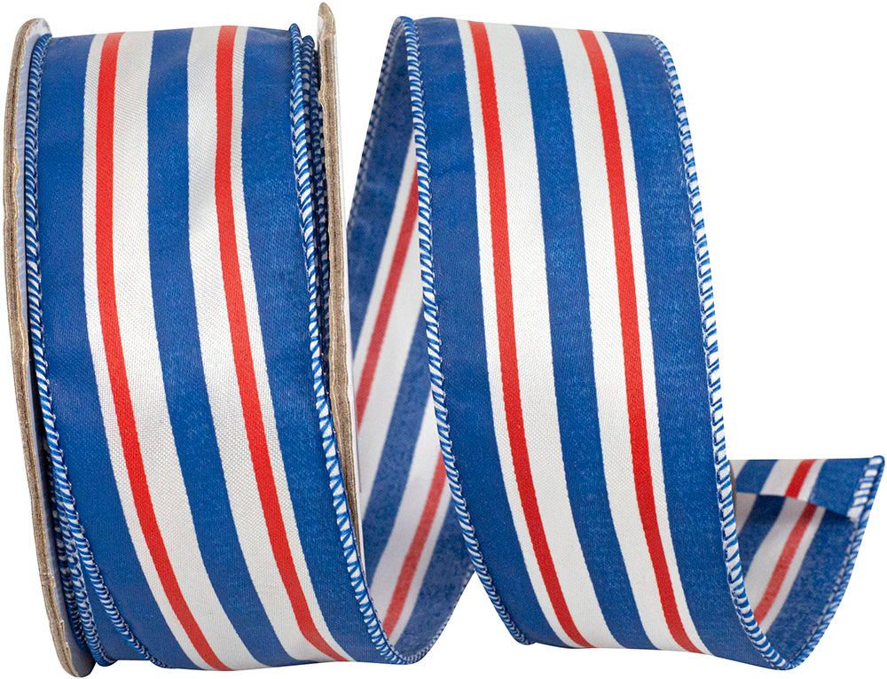Red White And Blue Striped Satin Wired Edge Ribbon Red/white/blue 1-1/2 Inch 10 Yards