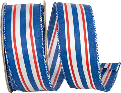 Red White And Blue Striped Satin Wired Edge Ribbon Red/white/blue 1-1/2 Inch 10 Yards