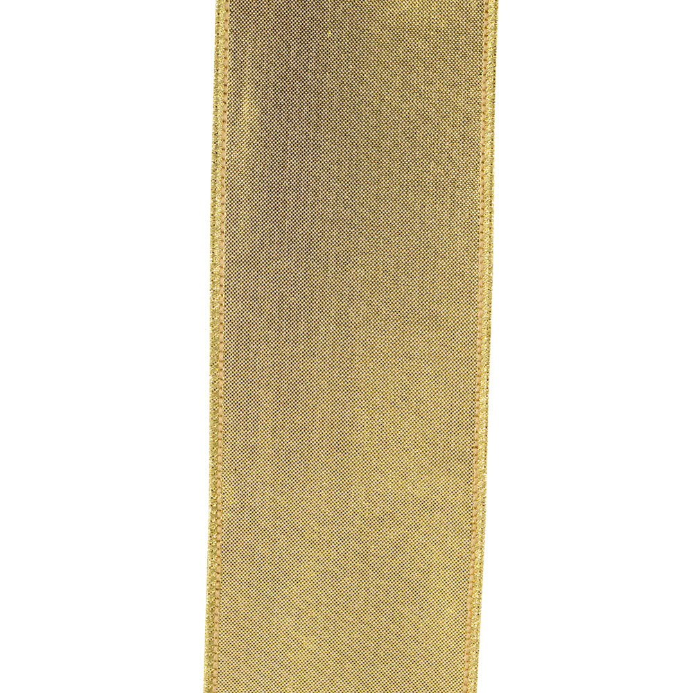 Metallic Woven Deluxe Dupioni Two Sided Wired Edge Ribbon Gold 2-1/2 Inch 10 Yards