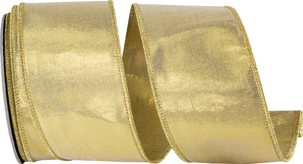 Metallic Woven Deluxe Dupioni Two Sided Wired Edge Ribbon Gold 2-1/2 Inch 10 Yards