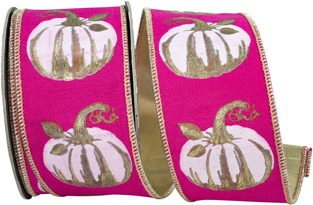 White Gilded Pumpkin Deluxe Wired Edge Ribbon, 2-1/2 In 10 Yd