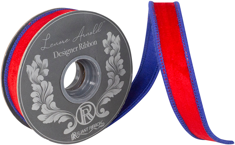 Velvet Touch Deluxe Dupioni Backed Wired Edge Ribbon Red/royal 7/8 Inch 5 Yards