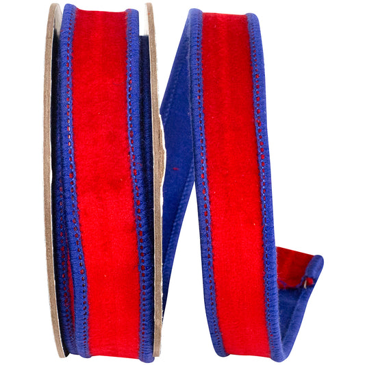 Velvet Touch Deluxe Dupioni Backed Wired Edge Ribbon Red/royal 7/8 Inch 5 Yards