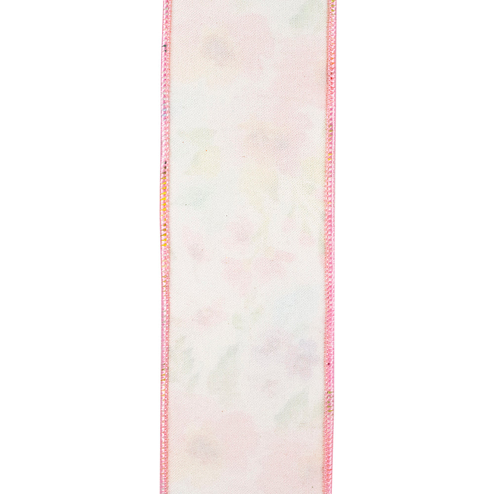 Watercolor Flowers Deluxe Fused Wired Edge Ribbon White/pink 2-1/2 Inch 10 Yards