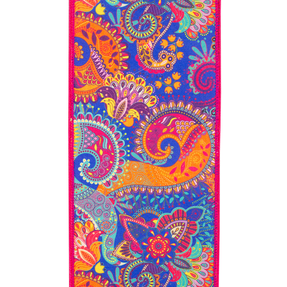 Paisley Fuchsia Deluxe Wired Edge Ribbon Fuchsia 4 Inch 10 Yards