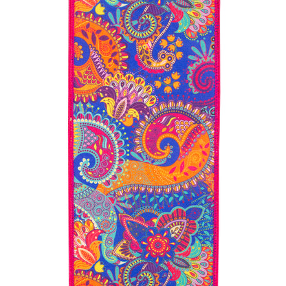 Paisley Fuchsia Deluxe Wired Edge Ribbon Fuchsia 4 Inch 10 Yards