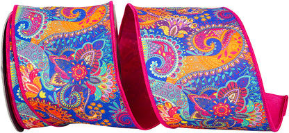 Paisley Fuchsia Deluxe Wired Edge Ribbon Fuchsia 4 Inch 10 Yards