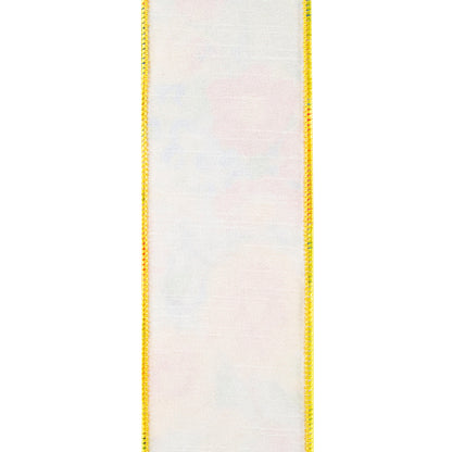 Flowers Colors Deluxe Dupioni Backed Wired Edge Ribbon Yellow 2-1/2 Inch 10 Yards