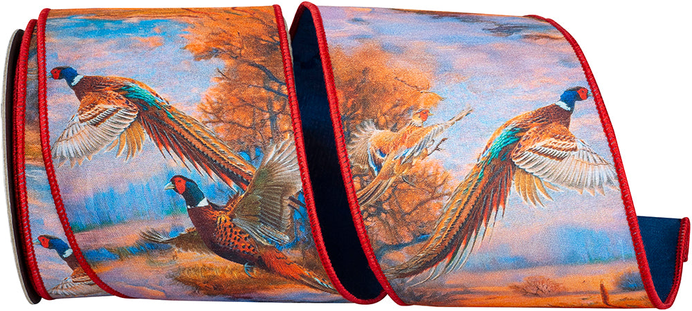 Pheasant Horizon Dupioni Fused Backed Wired Edge Ribbon, 4 In 10 Yd