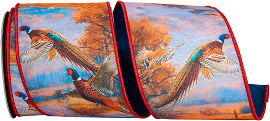 Pheasant Horizon Dupioni Fused Backed Wired Edge Ribbon, 4 In 10 Yd