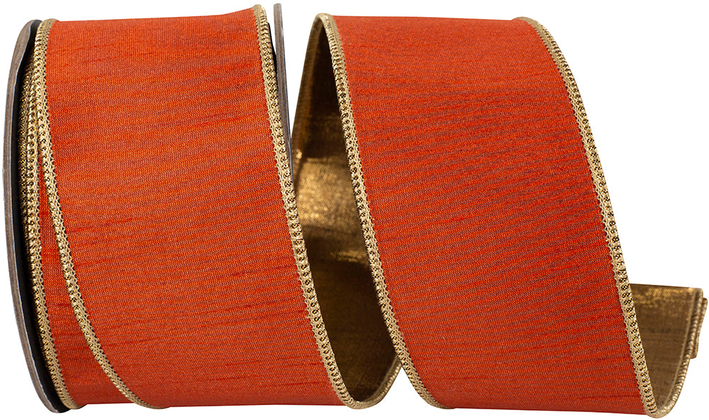 Dupioni Shimmer Fused Copper Metallic Backed Wired Edge Ribbon, 2-1/2 In 10 Yd