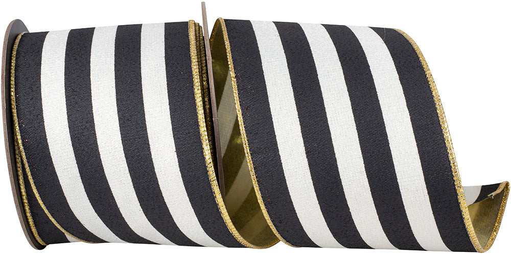 Striped Sparkle Fused Metallic Backed Wired Edge Ribbon, 4 In 10 Yd
