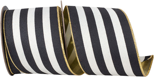 Striped Sparkle Fused Metallic Backed Wired Edge Ribbon, 4 In 10 Yd
