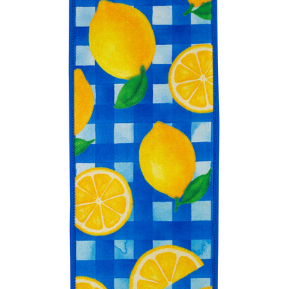 Lemon Picnic Royale Fused Dupioni Backed Wired Edge Ribbon Royal/yellow 4 Inch 10 Yards