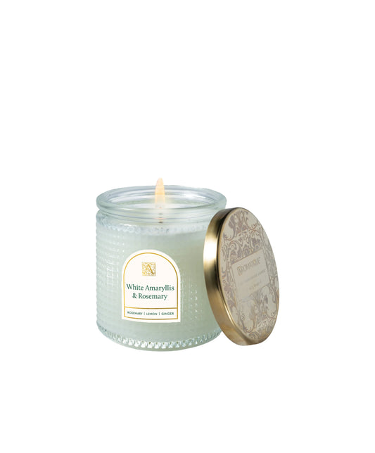 White Amaryllis & Rosemary - Textured Glass Candle