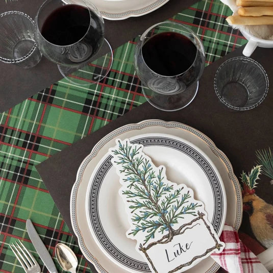 Hester & Cook Green Plaid paper table runner, view 2