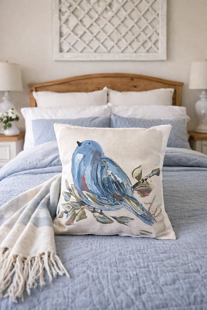 GA Fluffy Blue Bird Square Pillow