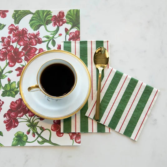 Hester & Cook Green & Red Awning Stripe paper guest napkins, view 2