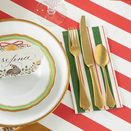 Hester & Cook Green & Red Awning Stripe paper guest napkins, view 3