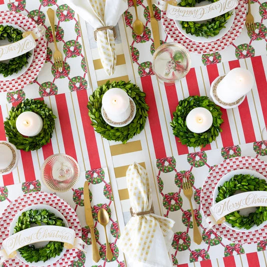 Hester & Cook Red & Gold Awning Stripe paper table runner, view 3