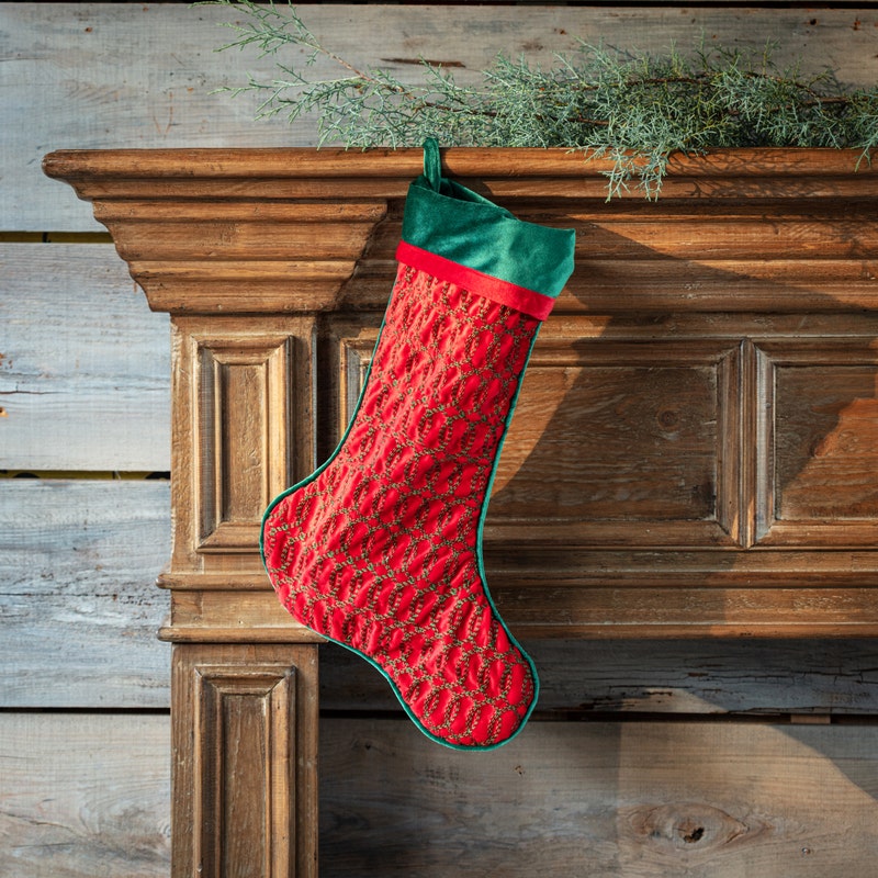 Red Velvet Green Intertwined Christmas Stocking