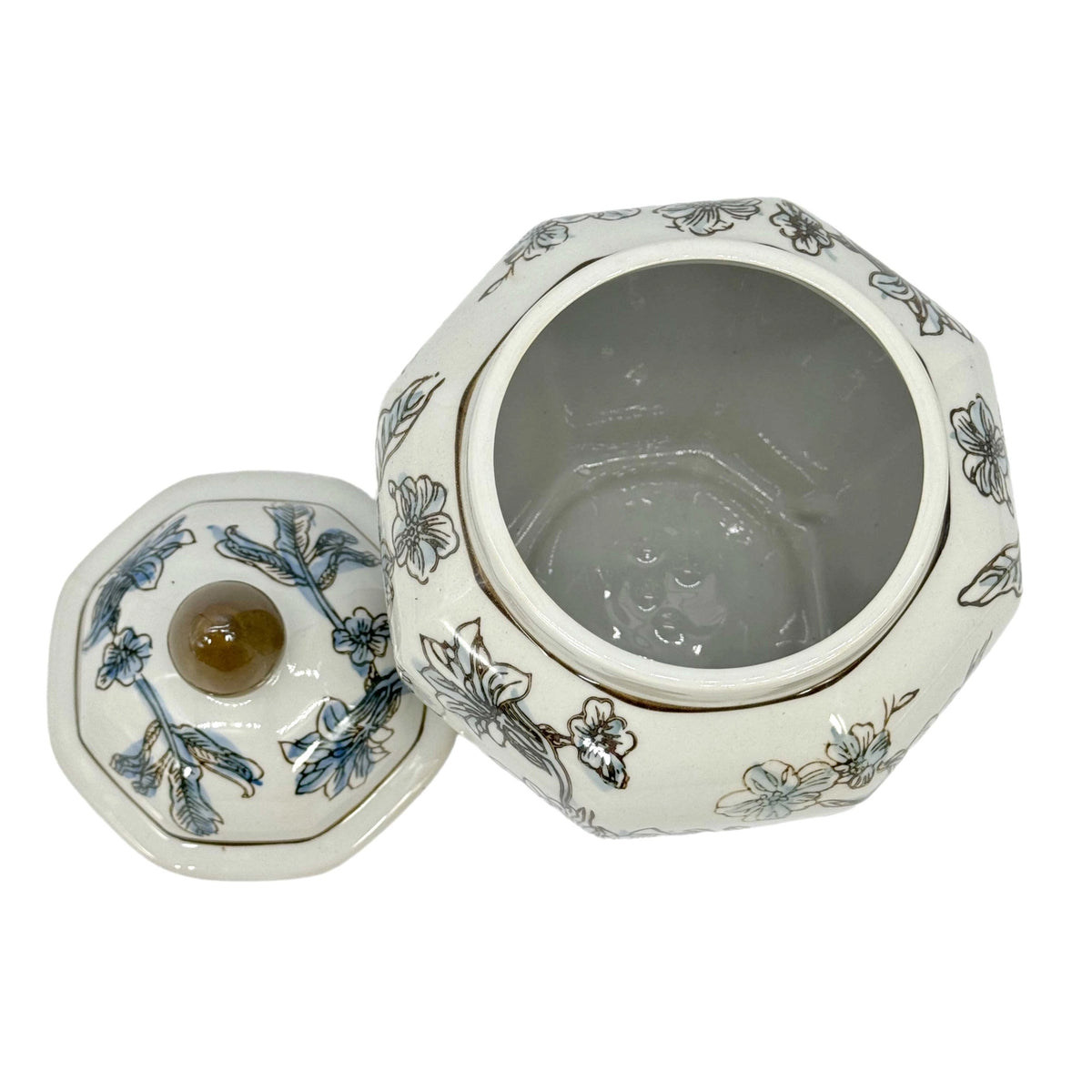 Blue And White Ceramic Jar 10"H