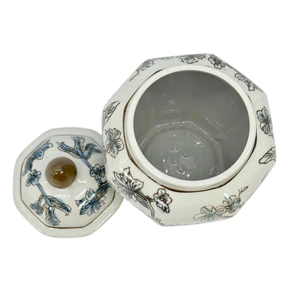 Blue And White Ceramic Jar 10"H