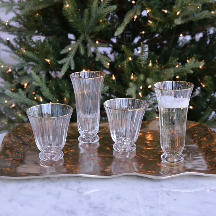 Set - Audrey Stemless Flute with Gold Rim Set of 6 (Clear and Gold) 10 fl oz