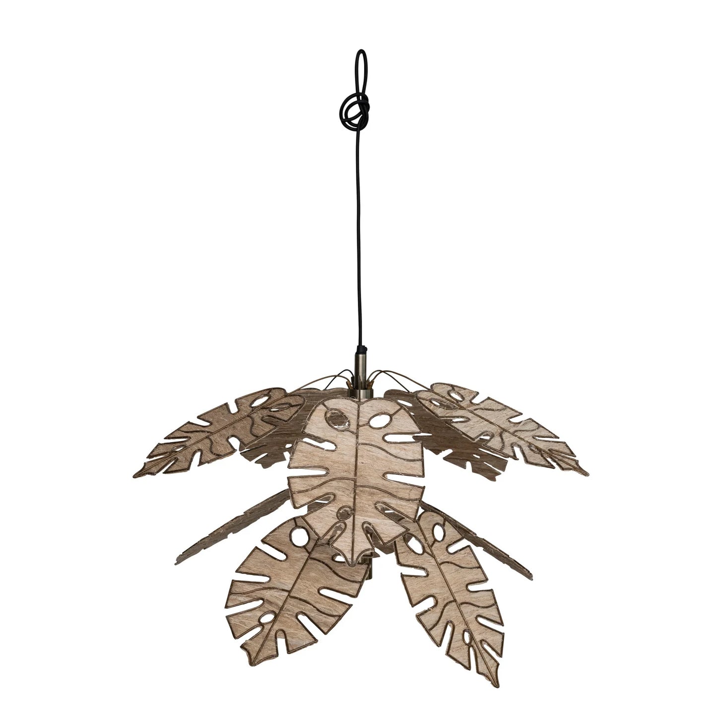 Metal & Banana Fiber Leaf Pendant Lamp, Antique Brass Finish, 6' Cord