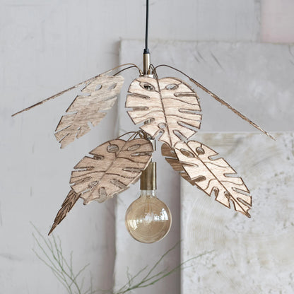 Metal & Banana Fiber Leaf Pendant Lamp, Antique Brass Finish, 6' Cord