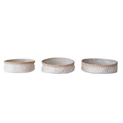 Hand-Woven Seagrass & Rattan Baskets with Pattern