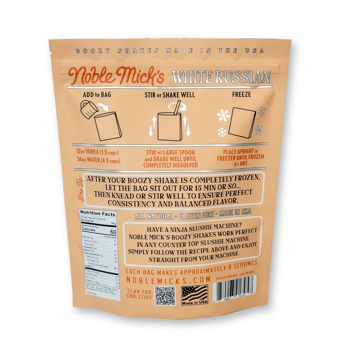 White Russian Boozy Shakes Mix -Just add Water + Vodka