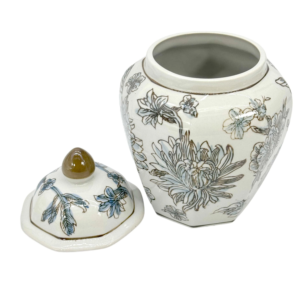 Blue And White Ceramic Jar 10"H