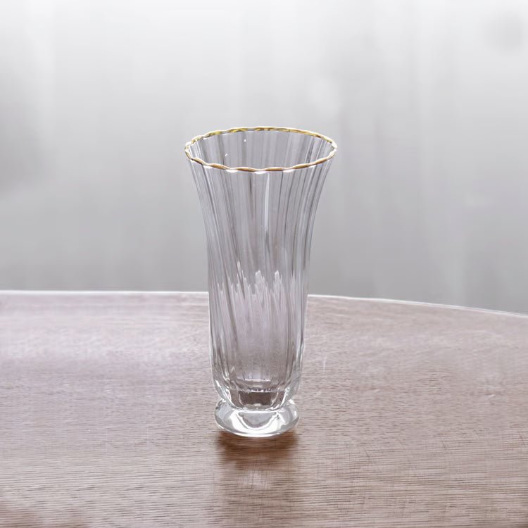 Set - Audrey Stemless Flute with Gold Rim Set of 6 (Clear and Gold) 10 fl oz