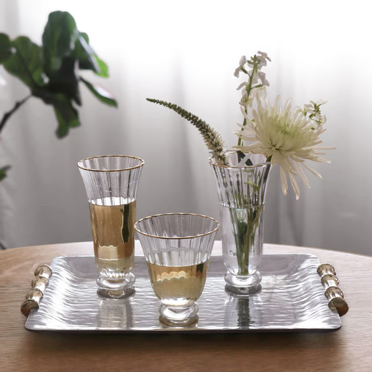 Set - Audrey Stemless Flute with Gold Rim Set of 6 (Clear and Gold) 10 fl oz