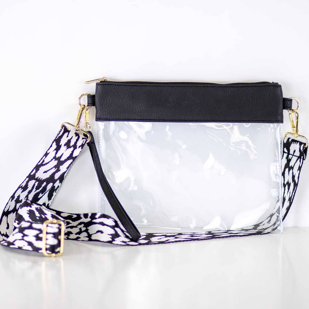Michelle Clear Crossbody   Black   9.5x8