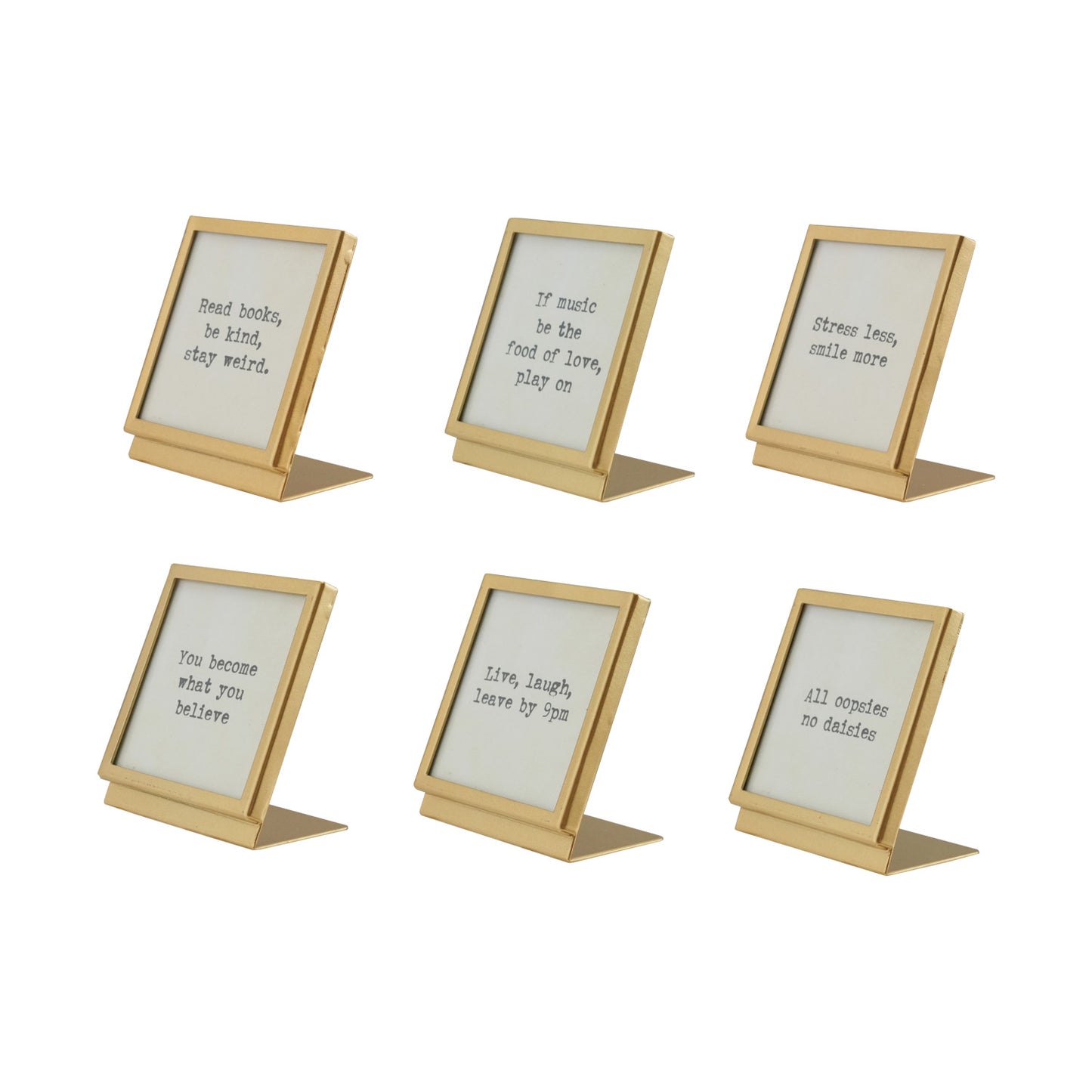 Metal & Glass Frame with Easel & Saying, Gold Finish