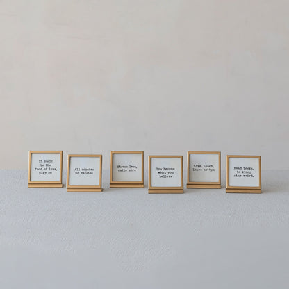Metal & Glass Frame with Easel & Saying, Gold Finish