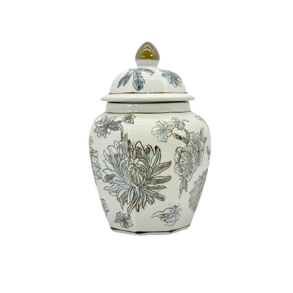 Blue And White Ceramic Jar 10"H