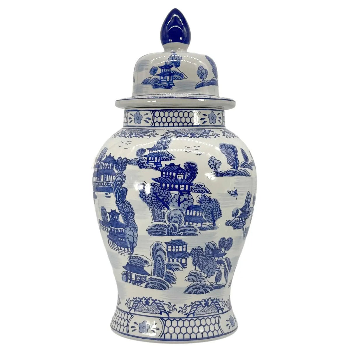 Blue And White Chinoiserie Ginger Jar 25"H