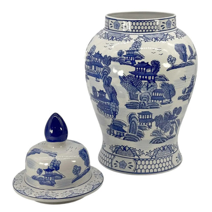 Blue And White Chinoiserie Ginger Jar 25"H