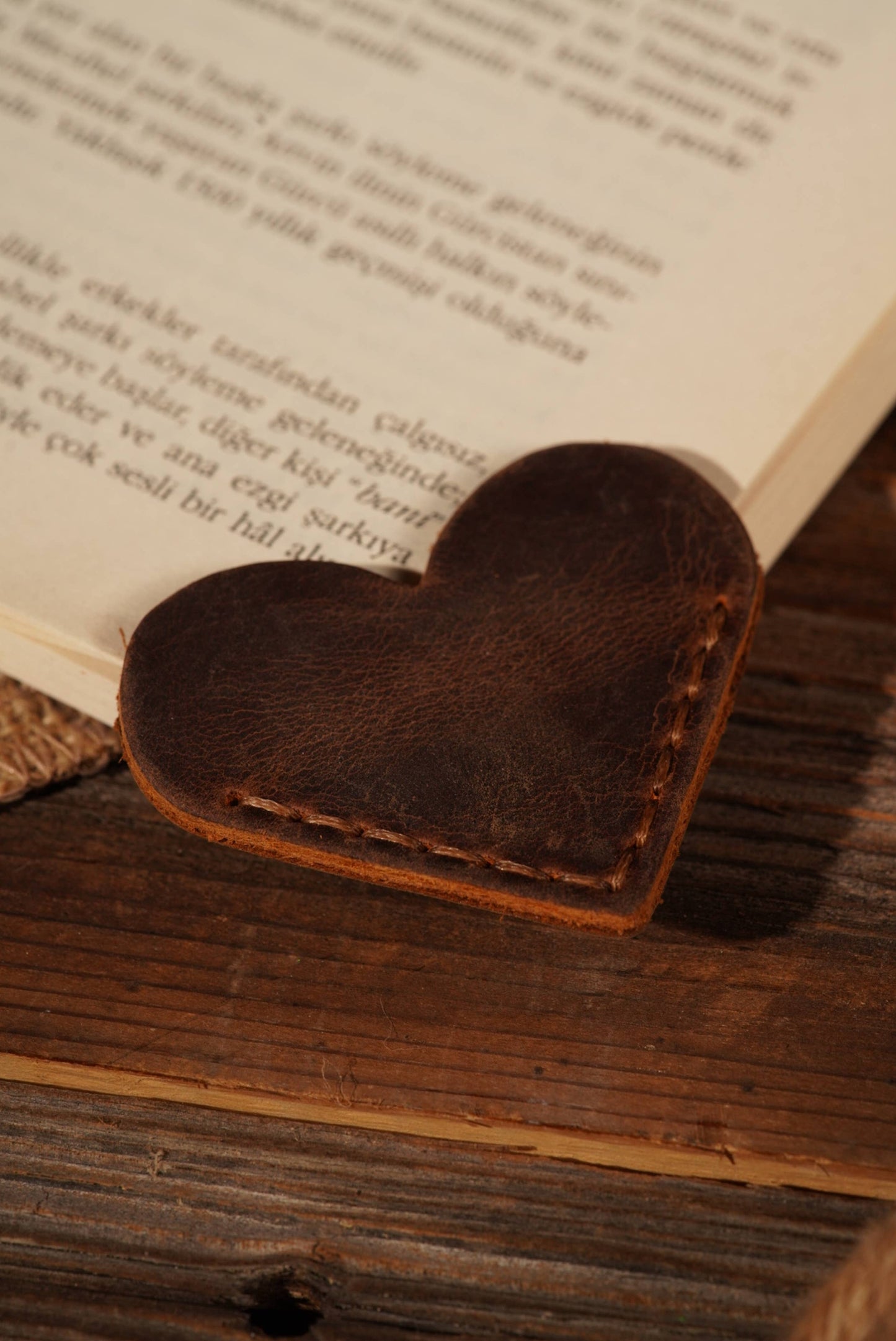 Leather Heart Bookmark: Brown